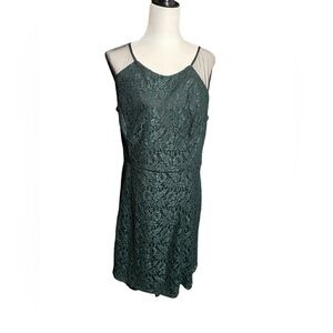 Michel Studio Collections - Green Lace MIDI Dress - Size 18 Mesh Shoulders